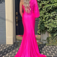 Fuchsia Satin One Shoulder Long Prom Dress with Slit,DP1211