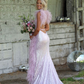 Elegant V Neck Sequined Slit Long Prom Dress with Feather,DP1213