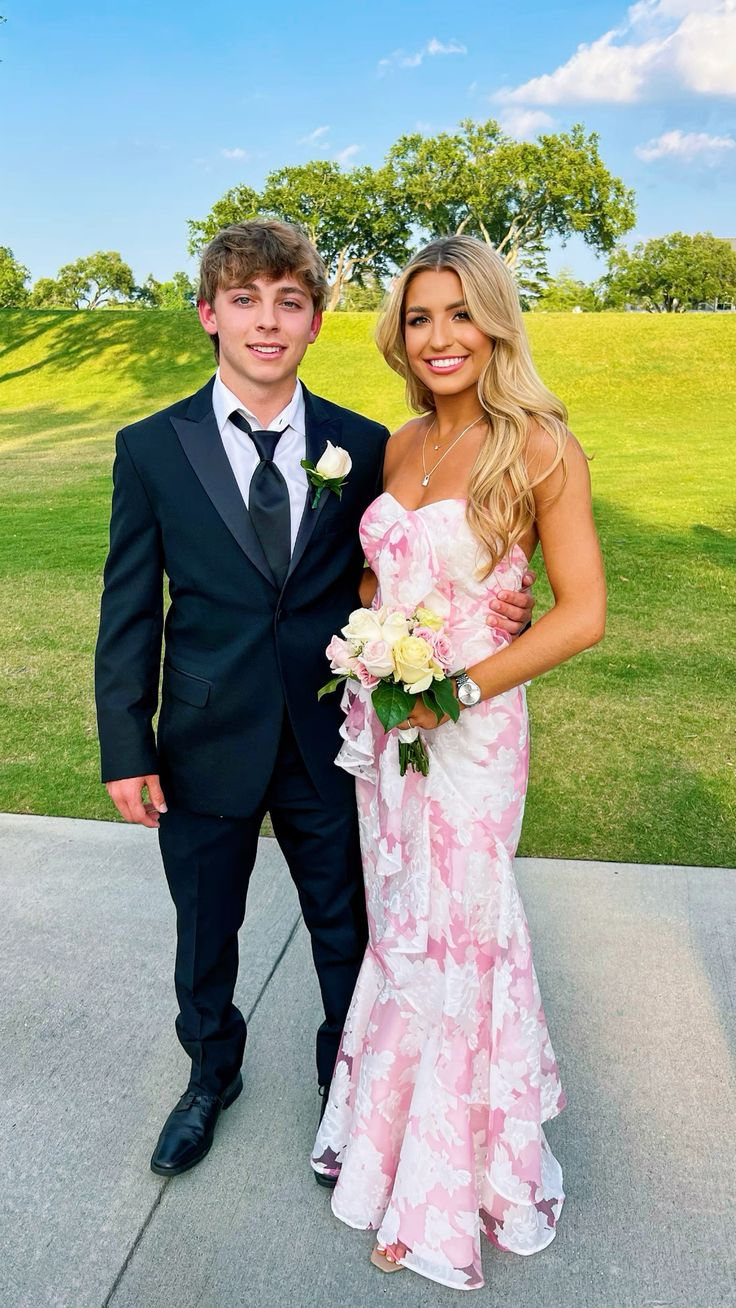 pink and white prom dress Pink and White Strapless Mermaid Long Prom Dress,DP1214 – DSProm