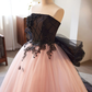 Pink A-Line Tulle Lace Appliques Long Formal Prom Dress,DP1217