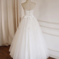 White A-Line Strapless Tulle Lace Long Prom Dress Formal Party Dress,DP1220