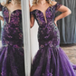 Purple Off the Shoulder Sequined Appliques Mermaid Long Prom Dress,DP1223