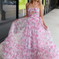 Pink Printed Halter Keyhole A-Line Long Prom Dress,DP1225