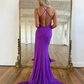 Purple V Neck Backless Mermaid Evening Dress with Side Slit ,DP1239