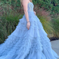 Elegant Sweetheart A-line Tulle Tiered Long Prom Dress Ball Gown,DP1240