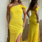 Bright Yellow Sequins Long Prom Dress Evening Party Dress,DP1241