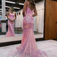 Shiny Pink Spaghetti Straps Sequin Mermaid Long Prom Dress,DP1243