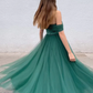 Green Off The Shoulder Tulle A-Line Prom Dress Homecoming  Dress,DP1246