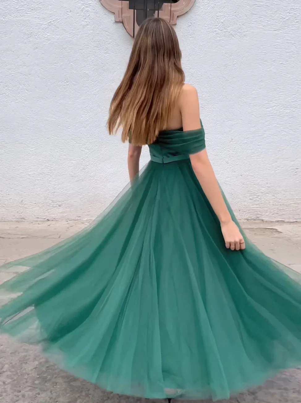 Green Off The Shoulder Tulle A-Line Prom Dress Homecoming  Dress,DP1246