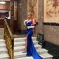 Royal Blue Backless Satin Mermaid Long Evening Party Dress with Slit,DP1248