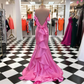 Candy Pink Elegant Straps Ruffles Mermaid Long Prom Dress,DP1251