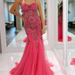 Gorgeous Tulle Beading Mermaid Spaghetti Straps Long Evening Dress ,DP1264