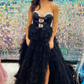 Black Sweetheart A-Line Tulle Tiered Beading Long Party Dress Evening Gown,DP1266