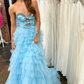 Black Sweetheart A-Line Tulle Tiered Beading Long Party Dress Evening Gown,DP1266