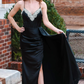 Black V Neck Beading Satin Backless Long Party Dress Evening Gown,DP1269