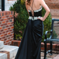 Black V Neck Beading Satin Backless Long Party Dress Evening Gown,DP1269