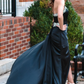 Black V Neck Beading Satin Backless Long Party Dress Evening Gown,DP1269