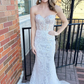 White Sweetheart Appliques Sequined Mermaid Long Prom Dress,DP1274