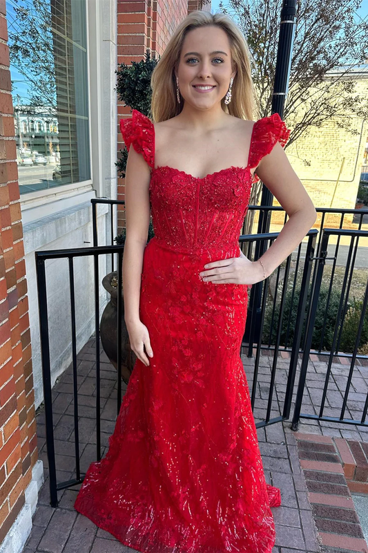 Charming Red Appliques Sequined Mermaid Long Prom Dress,DP1275