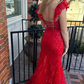 Charming Red Appliques Sequined Mermaid Long Prom Dress,DP1275