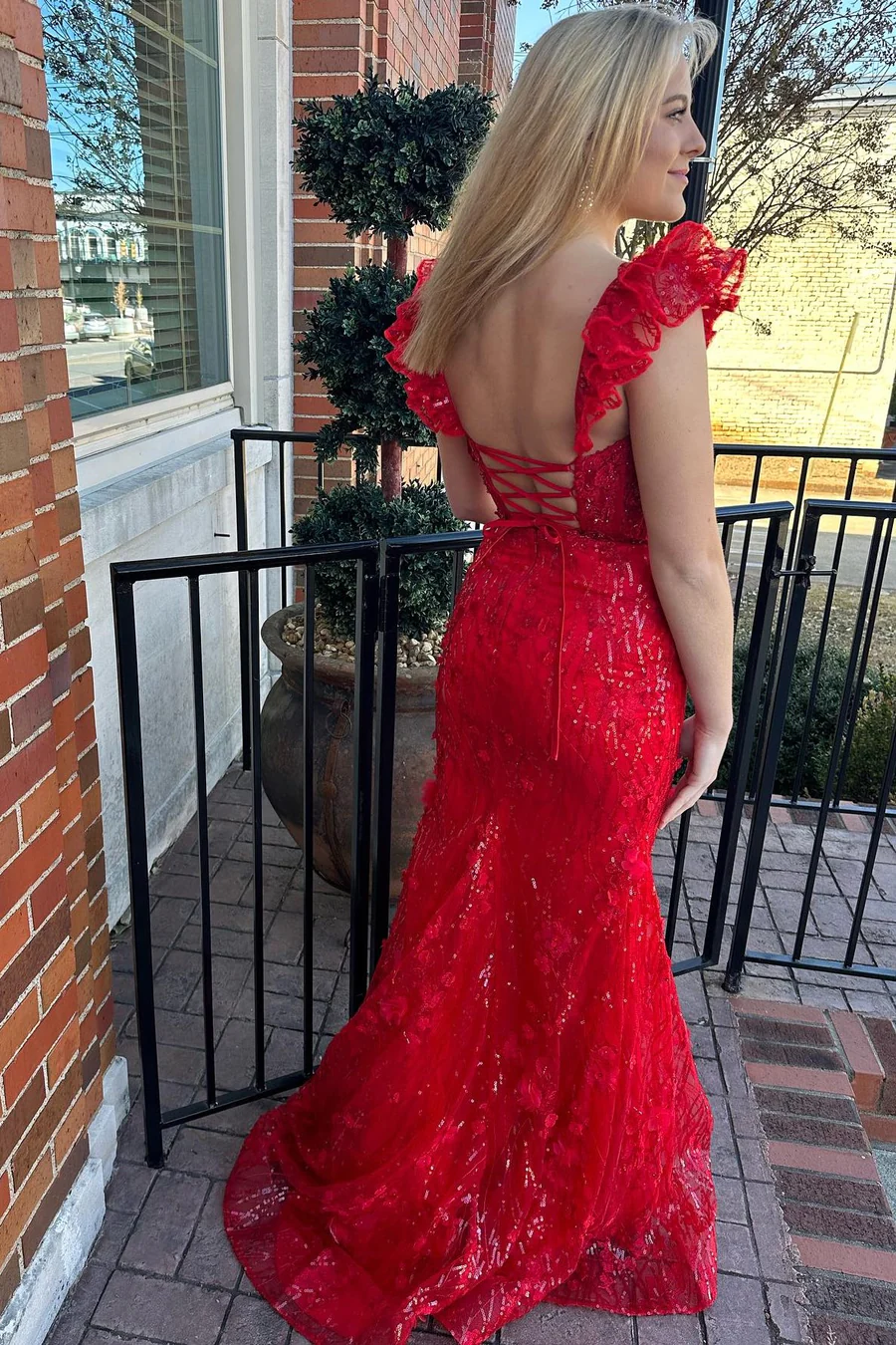 Charming Red Appliques Sequined Mermaid Long Prom Dress,DP1275