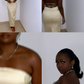 Ivory Satin Strapless Backless Simple Evening Party Dress with Slit,DP1280