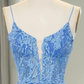 Blue A-Line Straps Lace Appliques Long Prom Dress Formal Party Dress,DP1282