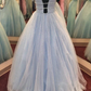 Shiny V Neck Tulle A-Line Long Prom Dress Formal Party Dress,DP1283