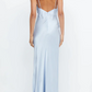 Light Blue Deep V Neck Long Party Dress Wedding Guest Dress,DP1285