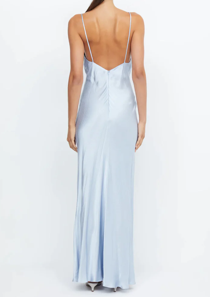 Light Blue Deep V Neck Long Party Dress Wedding Guest Dress,DP1285