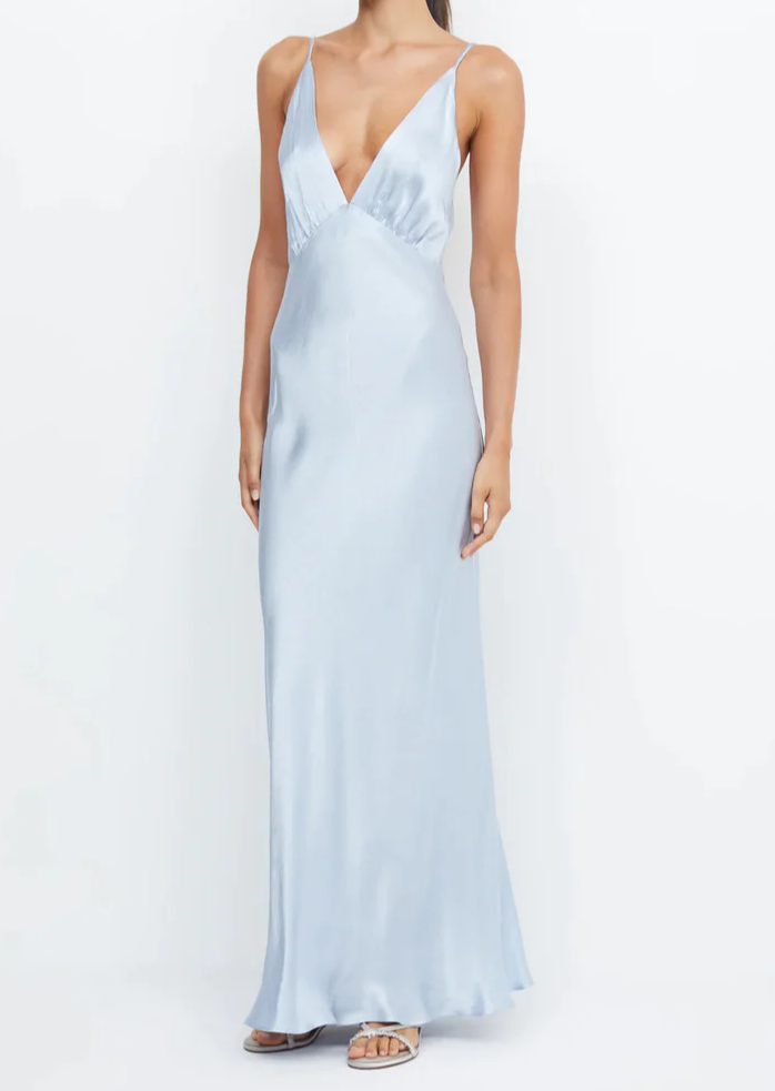 Light Blue Deep V Neck Long Party Dress Wedding Guest Dress,DP1285