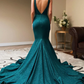 Teal V Neck Backless Mermaid Long Prom Dress Formal Party Dress,DP1286