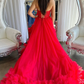 Red Sweetheart Tulle Appliques Ruffles Long Prom Dress,DP1289