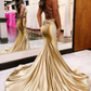 Gold V-Neck Lace-Up Mermaid Long Formal Dress,DP1292