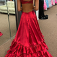 Red Cutout A-Line Backless Ruffles Long Prom Dress with Slit,DP1293