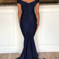 Navy Satin Off Shoulder Mermaid Long Formal Prom Dress,DP1297