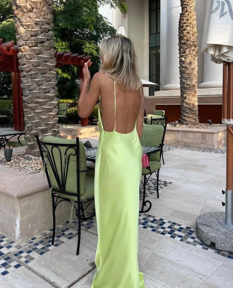 Sage Green Halter Backless Party Dress Simple Wedding Guest Dress,DP1299