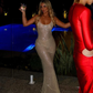 Champagne Sequined Mermaid Long Prom Dress Evening Party Dress,DP1300