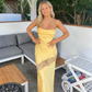 Yellow Backless Lace Slit Party Dress Simple Wedding Guest Dress,DP1302