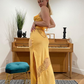 Yellow Backless Lace Slit Party Dress Simple Wedding Guest Dress,DP1302