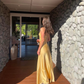 Yellow A-Line Strapless Party Dress Wedding Guest Dress,DP1304