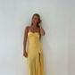 Yellow A-Line Spaghetti Straps Long Party Dress with Slit,DP1305