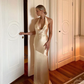 Champagne Gold Halter Backless Mermaid Long Party Dress,DP1306