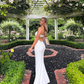 White Cut Out Backless Slit Wedding Guest Dress Long Party Dress,DP1309