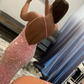 Pink One Shoulder Backless Sequin Mermaid Long Prom Gown,DP1310