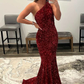 Pink One Shoulder Backless Sequin Mermaid Long Prom Gown,DP1310