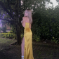 Yellow Satin Long Prom Dress Evening Party Dress with Slit,DP1339