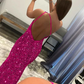 Pink One Shoulder Backless Sequin Mermaid Long Prom Gown,DP1310