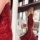 Red Sequin Strapless Mermaid Long Prom Dress Evening Party Dress,DP1313