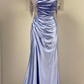 Blue One Shoulder Fringes Mermaid Long Formal Dress with Slit,DP1318